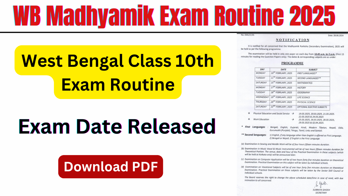 WB Madhyamik Exam Date 2025